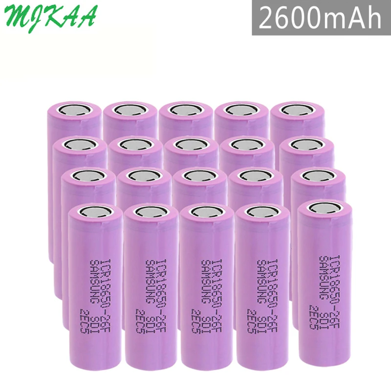 MJKAA 10/12/20PCS ICR18650 Lithium 2600mAh 3.7 V Li-ion Rechargeable Battery Flat Top Batteries for Toys Tools Flashlight