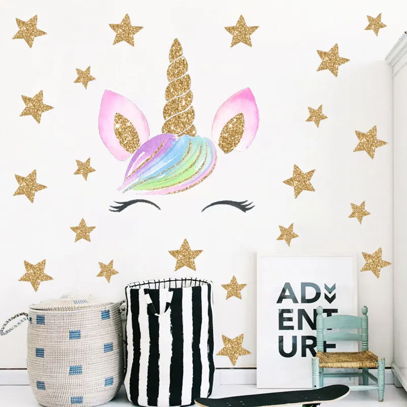 Cartoon unicorn wall sticker living room bedroom background home decor wall stickers for kids rooms decoracion hogar moderno