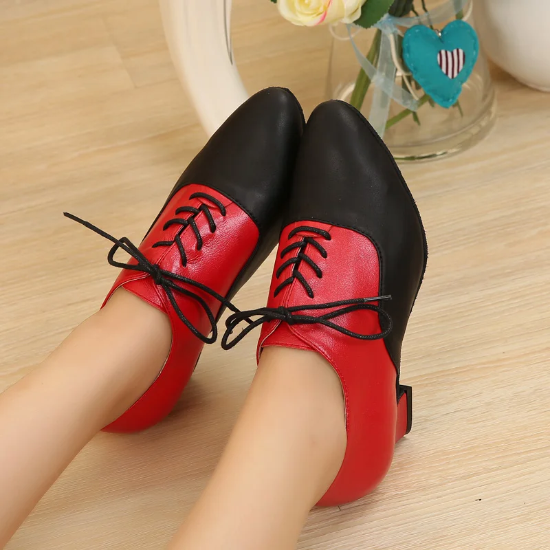 Zapatos de baile latino para mujer, zapatos de baile de salón, Tango, Salsa, zapatillas de baile de Jazz modernas, rojo y negro