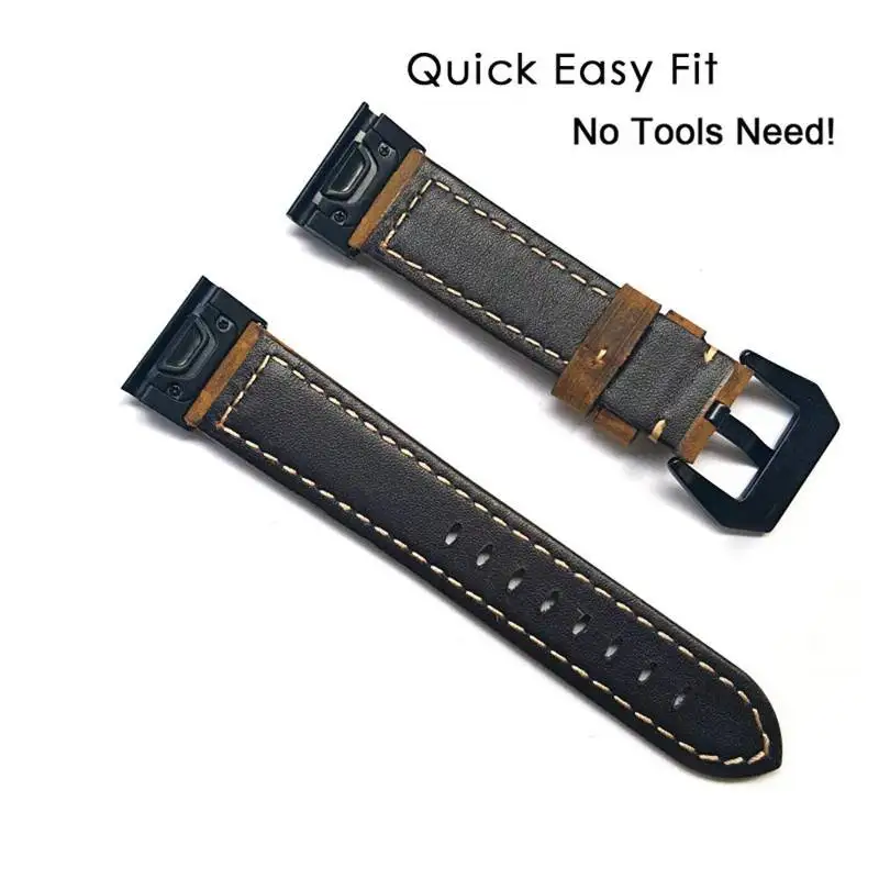 Handmade Crazy Cowhide Watchband For Garmin Fenix 7S 5S 6S 5 6 7 5X Plus 6X Pro MK1 Leather Strap Quickly 20/22/26mm Wristband