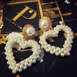 Fashion Luxury Brand Design Heart Earring Jewelry Handmade Pearls Heart-shaped Big Drop Earrings