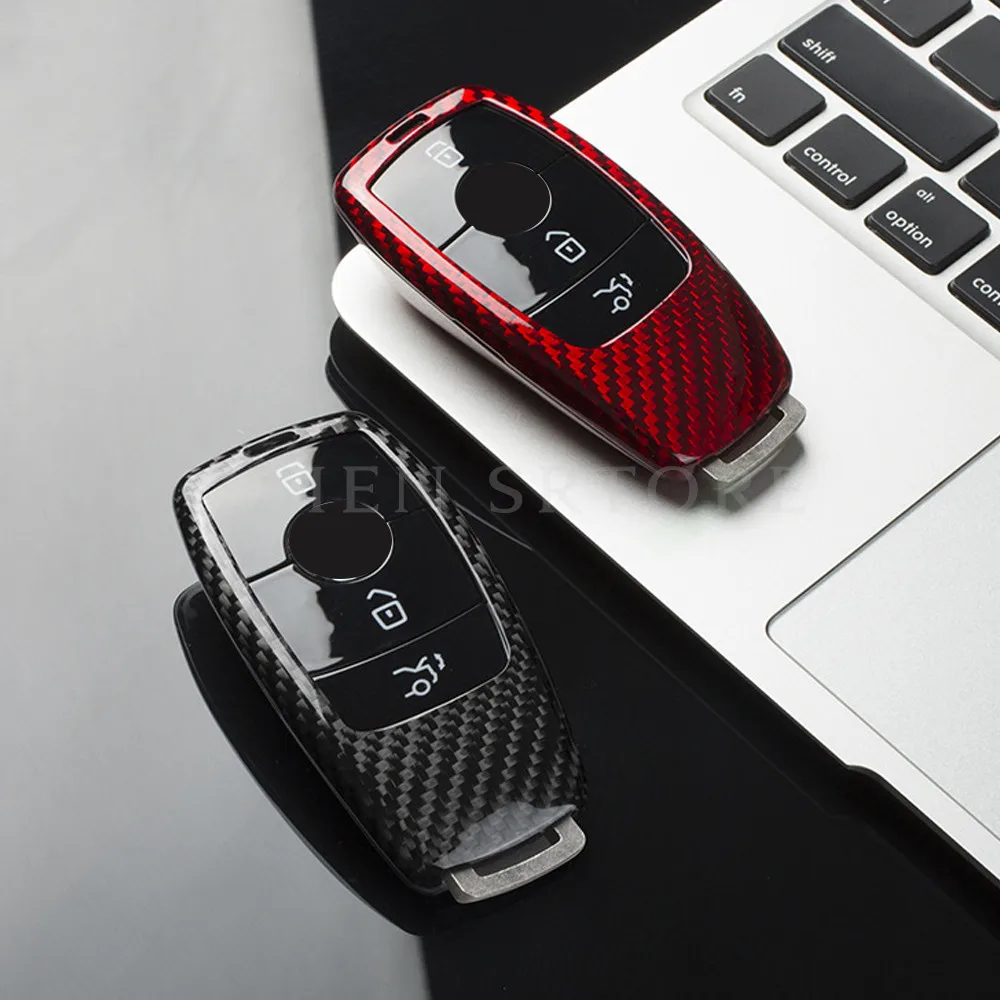 For Mercedes Benz E S B Class Real Carbon Fiber 3 Buttons Car Remote Smart Key Case Fob Cover Shell Holder Skin Accessories