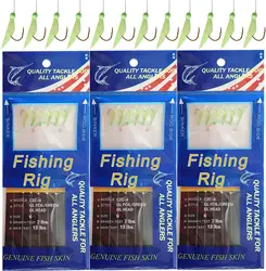 10/20/30PCS Fishing Rigs Saltwater Lures Bait Rigs Luminous Fishing Bait Rigs Real Fish Skin Sea Rigs with Hooks Swivels