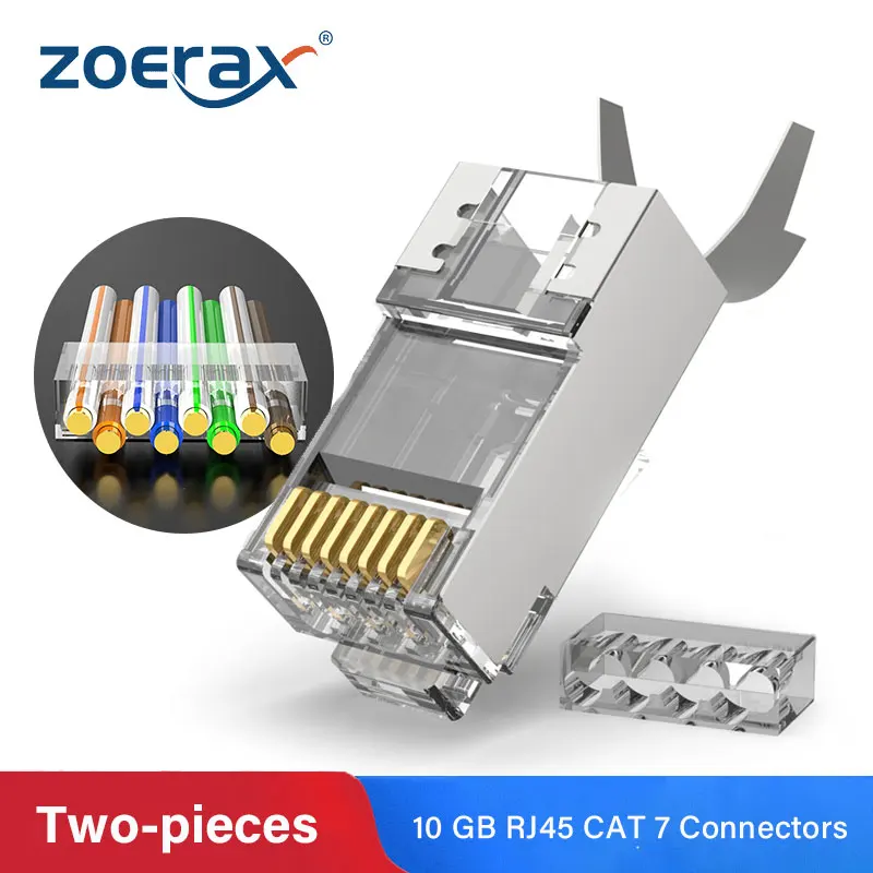 ZoeRax CAT7 Metal Shielded RJ45 Connectors Modular Plug - Cat 7 FTP 8P8C Network RJ 45 Cable Crimp Ethernet Connector