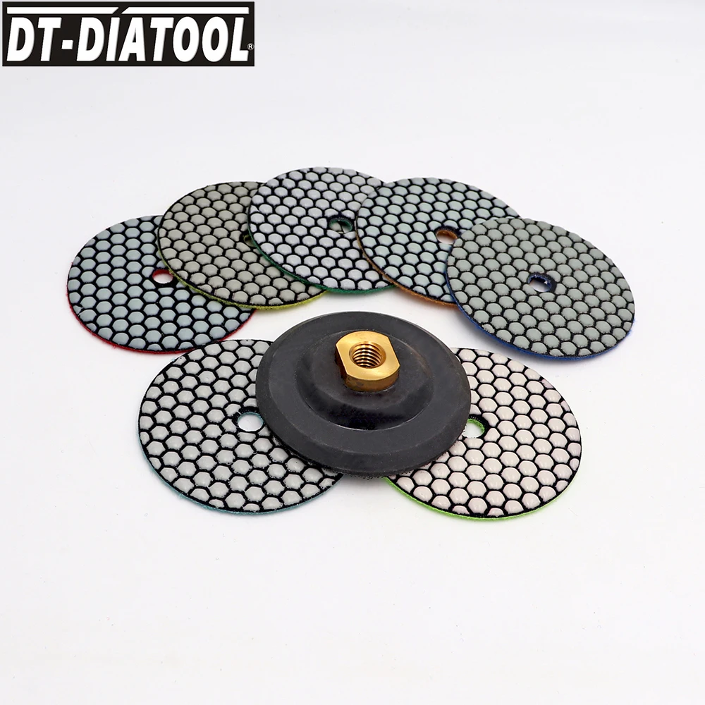 

DT-DIATOOL 8pcs/set Flexible Diamond Dry Polishing Pads Resin Bond Sanding Disc For Granite Marble Dia 4"/100mm