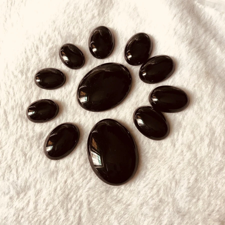 Wholesale 2pcs Natural Black Onyx Agate Bead Cabochon,30x40mm 15x20mm 13x18mm 8x10mm Oval Gem Stone Cabochon Ring Face Jewelry