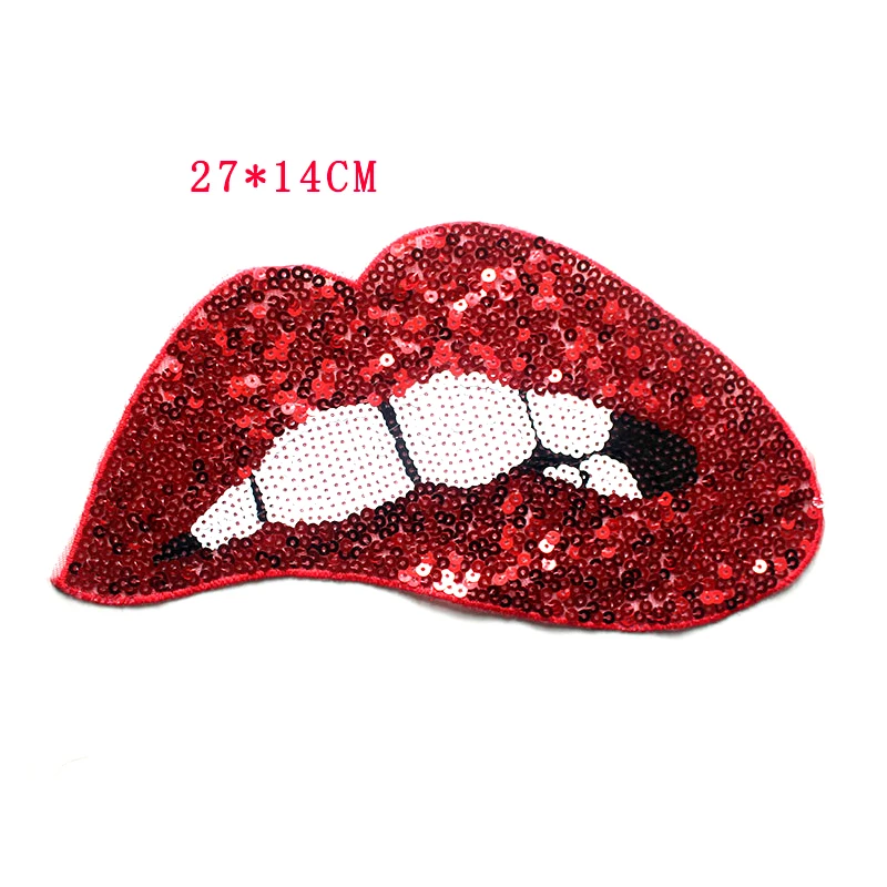 Sequins Red Sexy Lips Patch Big Size Sewing On Patch Applique Badge for Clothes Garment DIY Apparel Sewing Accessories