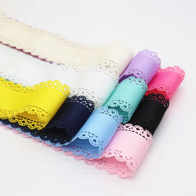 40MM 10 Yards Hollow Lace Grosgrain Ribbon Peach Heart Ribbon For Hair Bows DIY Crafts Handmade Accessories M19081601