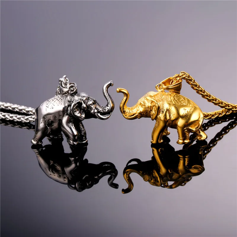 Chainspro Elephant Pendant Men 316L Stainless Steel African Necklace Women Black Gold Color Lucky Animal Jewelry QC24