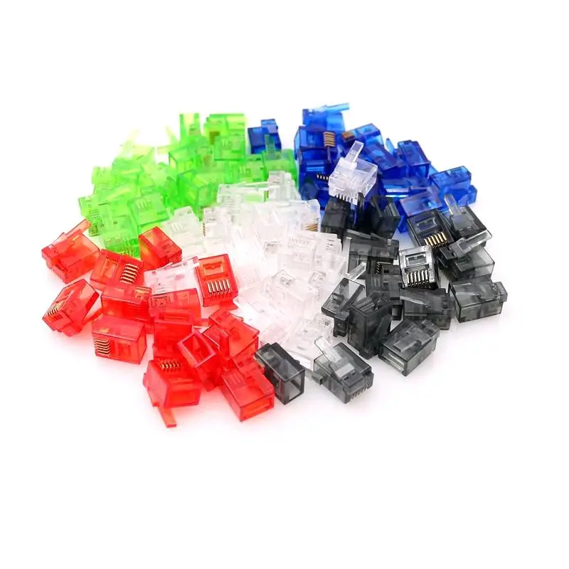 50PCS/lot Colorful RJ12 6P6C Connector Red Blue Green Right Buckle Cable Plug DIY NXT EV3 Cable Plug Crystal Head