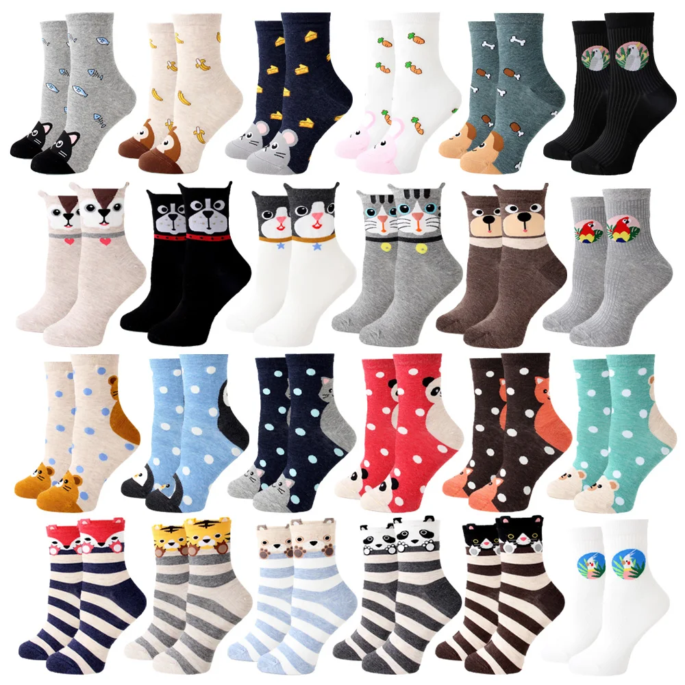 

Women Socks New Funny Cute Cartoon Animal Cat Dog Parrot Novelty Harajuku Kawaii Happy Art Socks Cotton Fashion Harajuku Socks