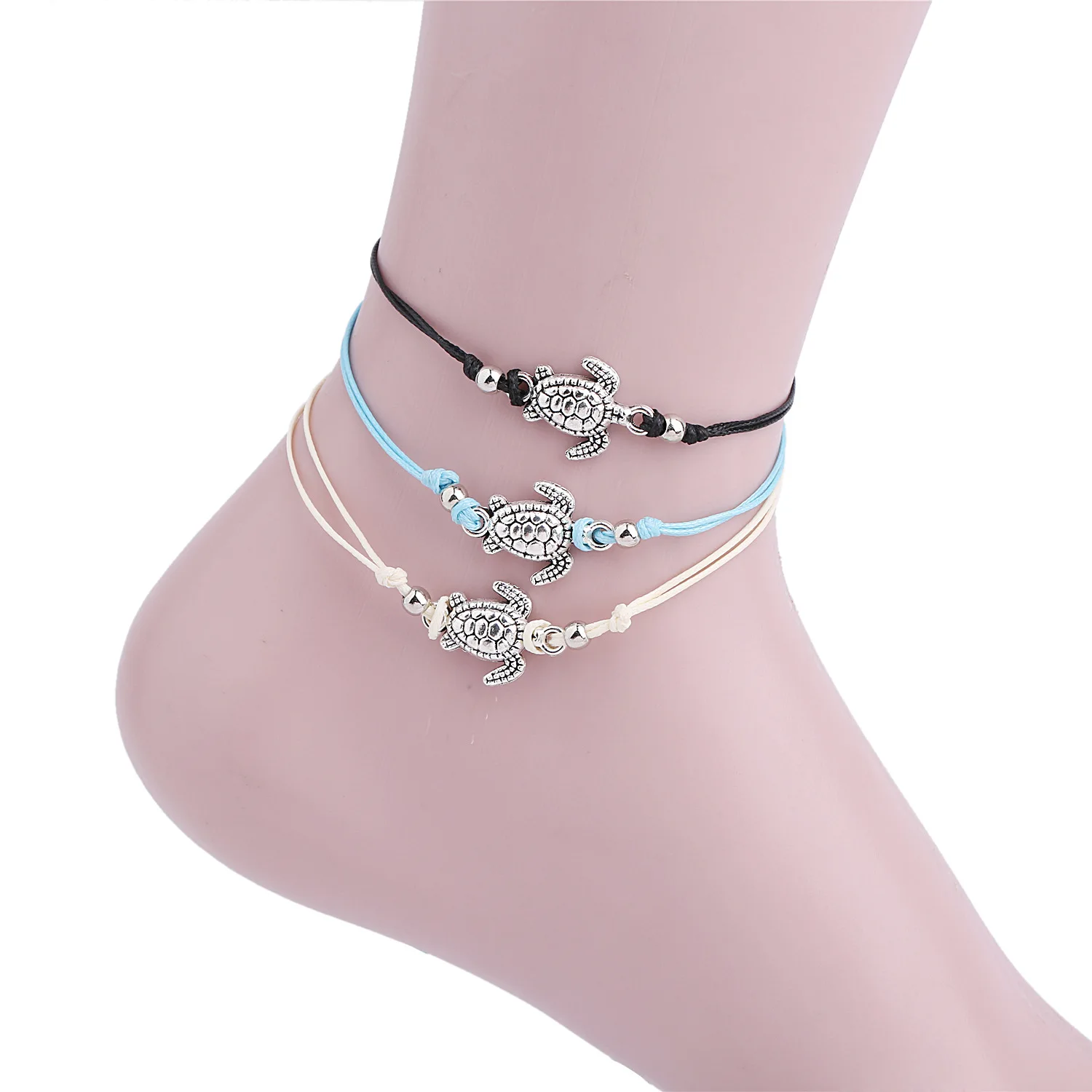 Beach Turtle Shaped Charm Rope String Anklets For Women Ankle Bracelet Woman Sandals On the Leg Chain Foot Jewelry S1824
