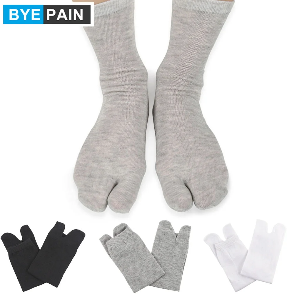 2 Pairs V-Toe Tabi Big Toe Flip Flop Socks Black Gray White Cotton Two Fingers Socks Casual Everyday Wear Unisex