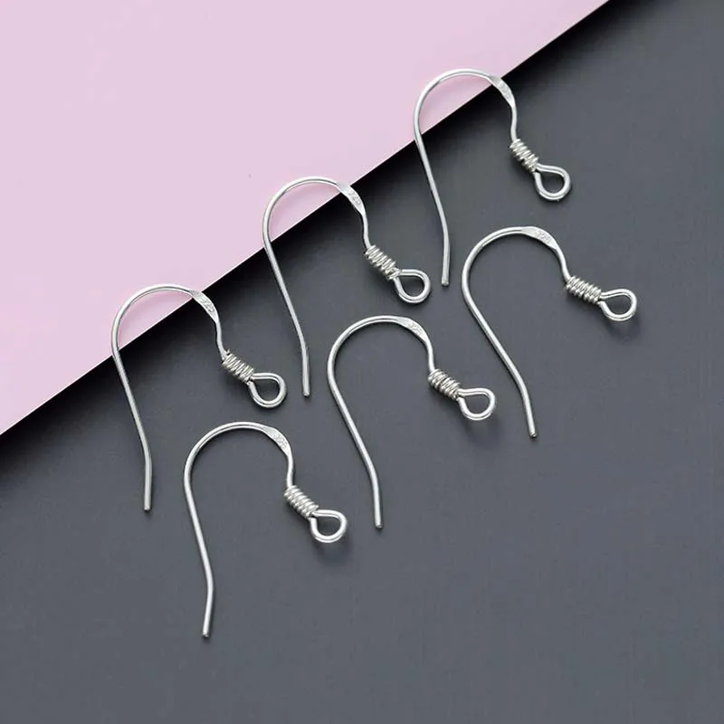 Genuine Real Solid 925 sterling Silver Ear Clasps Hooks Fittings Flat Wire Hook For Making Earrings Jewelry Findings