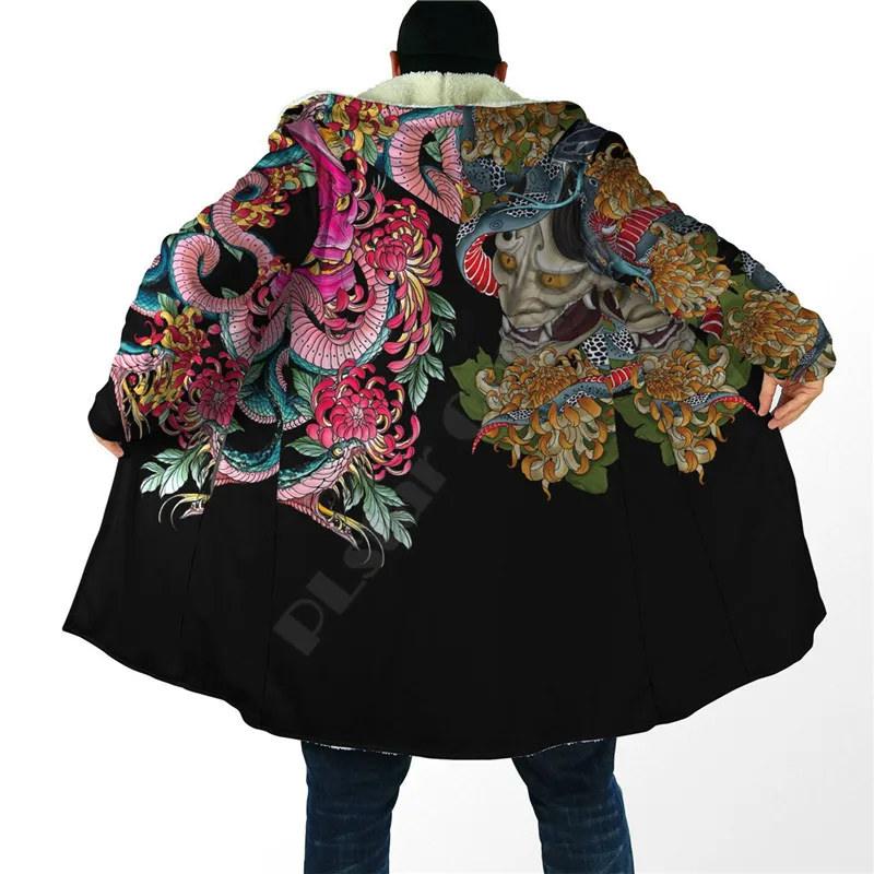 

Winter Men For Women Hooded Cloak Japan Culture 3D Prined Fleece Wind breaker Warm Hood Cloak