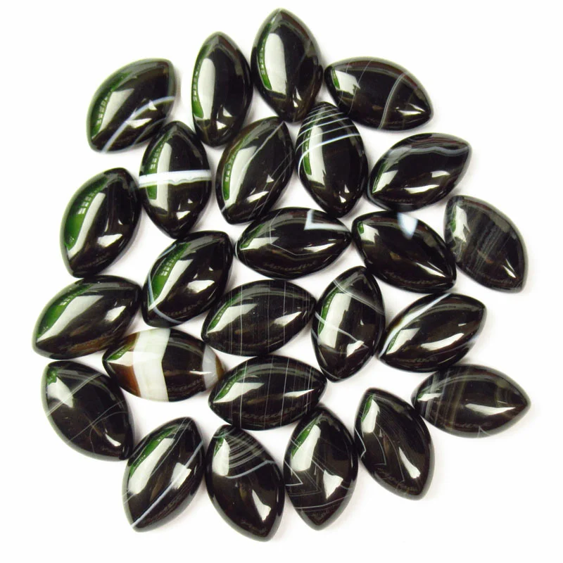 

10Pcs 24x15x6mm Black Onyx Agate Olivary Cab Cabochon for Diy Making Jewelry Accessories Wholesale