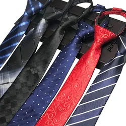 Corbata ajustada con cremallera para hombre, tira de 6cm y 5cm, corbatas perezosas de Caballero de negocios, accesorio Floral a cuadros de poliéster de calidad