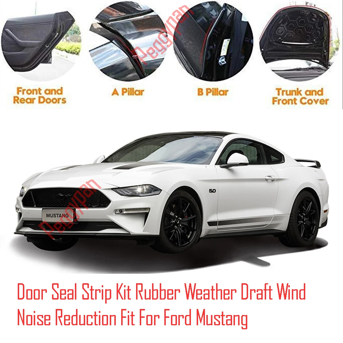 

Door Seal Strip Kit Self Adhesive Window Engine Cover Soundproof Rubber Weather Draft Wind Noise Reduction Fit For Ford Mustang