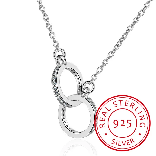 925 Sterling Silber Doppel Kreis CZ Zirkonia Halsketten & Anhänger Für Frauen Geschenk kolye choker collares bijoux S-N61