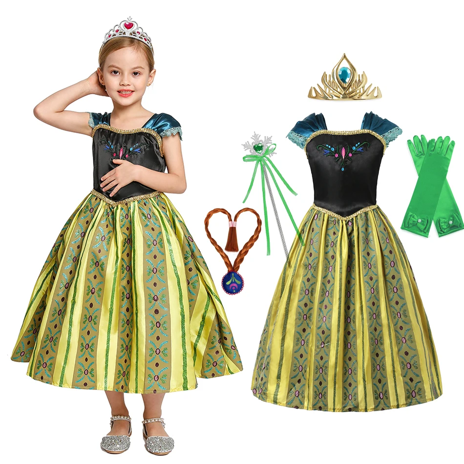 Anna Dress Princess Girls Costume for Kids Party disfr"princess Vestido Ana De Festa carnevale Fantasia Infantil Meninas JYF