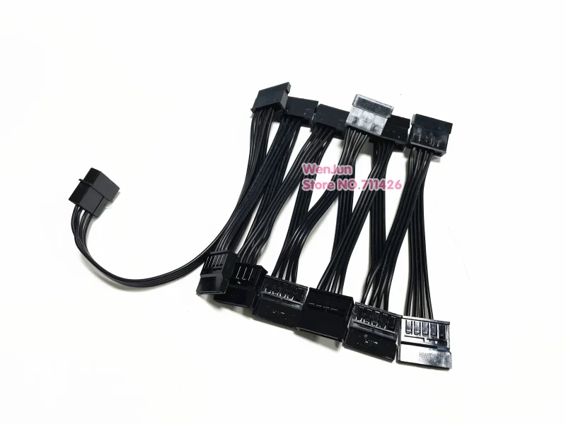 4Pin IDE Molex to 12-Port 15Pin SATA Power Cable Cord Lead 18AWG Wire For Hard Drive HDD SSD PC Server DIY Black