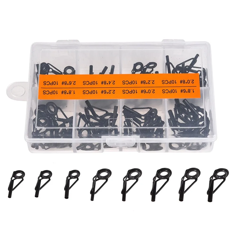 

80 Pcs/Box Size 1-8# Fishing Rod Guide Tip Repair Kit Set DIY Eye Rings Stainless Steel Frames Ceramics TS Line Guide Ring HA