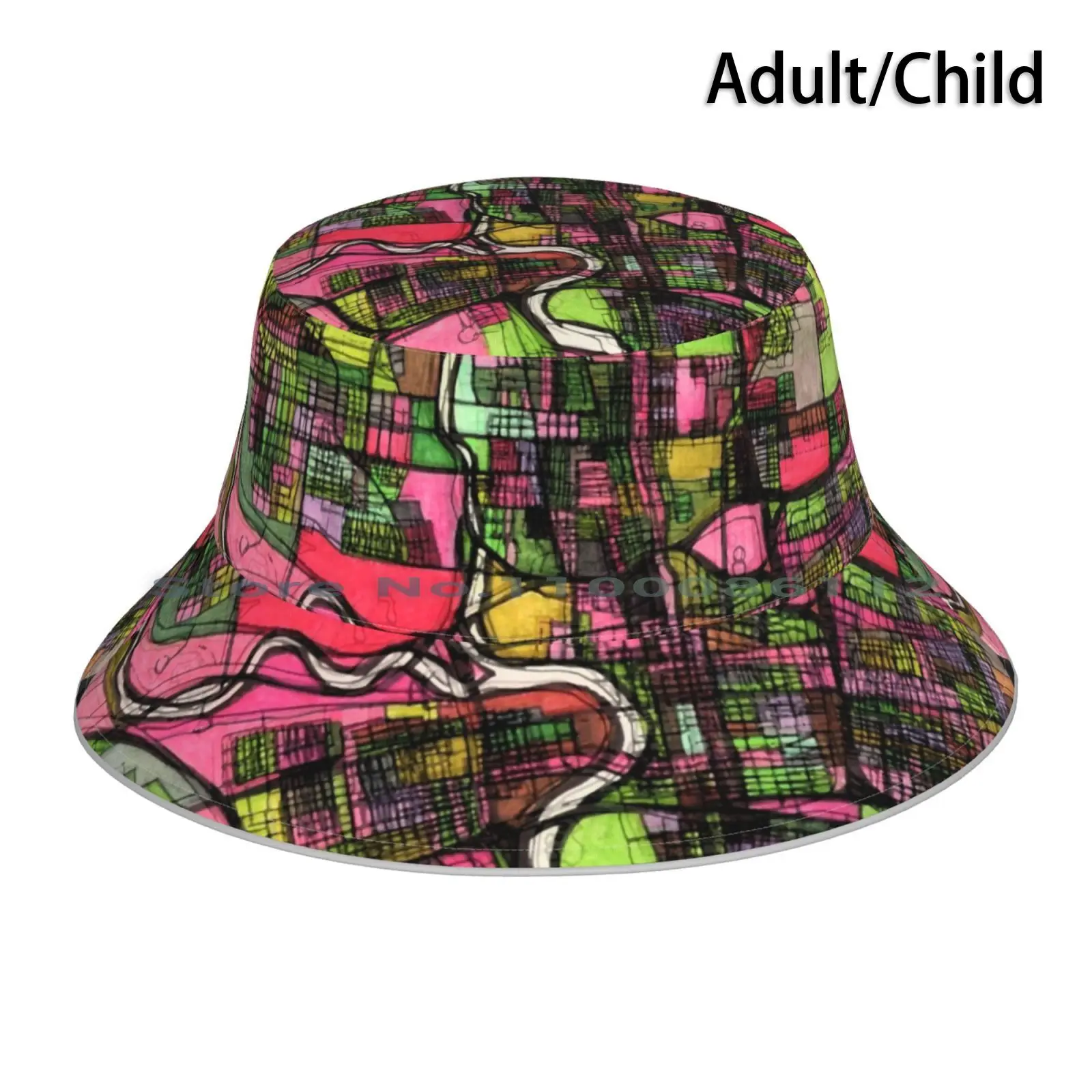 Columbus , Oh Bucket Hat Sun Cap Ohio Map Pink And Green Columbus City Map Cbus City Maps Carland Cartography Street Map