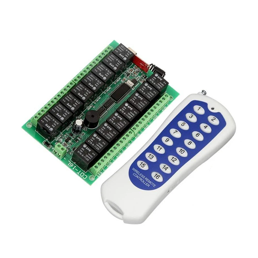 

DC 12V Wireless Remote Control Momentary Light Switch 16CH 433Mhz RF Relay Receiver with Transmitter