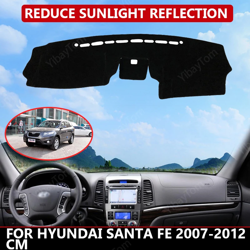 Carpet Dash mat for Hyundai Santa Fe 2007-2012 CM Auto Dashboard Velvet Cover Black blocks dust reduces noise car accessories