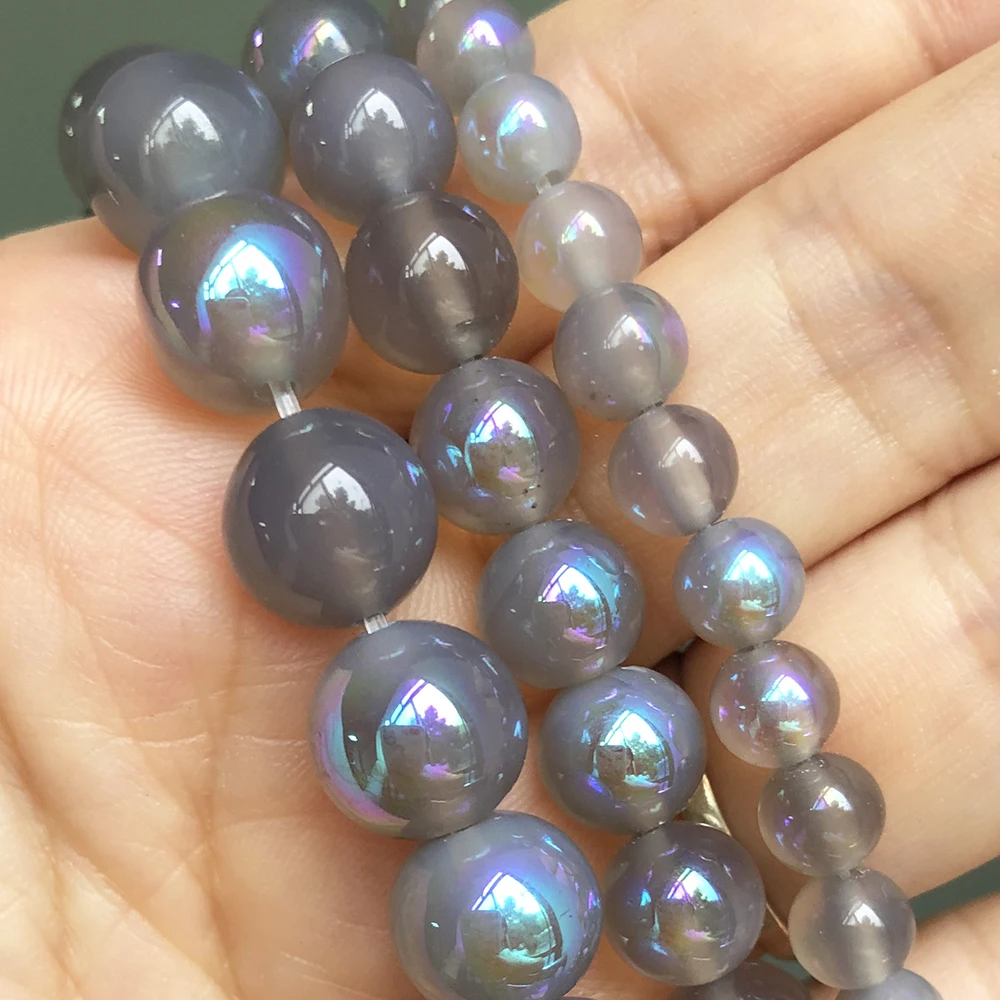 Natural Stone Grey Agates Labradorite Round Loose Spacer Beads For DIY Jewelry Making Bracelet Earrings 15''Inches 6 8 10mm