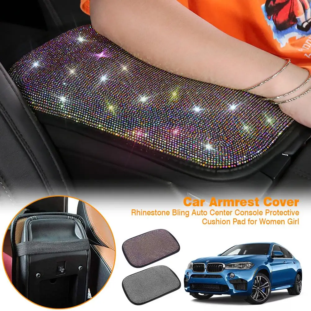 Universal Car Armrest Box Elbow Support PU Leather Silver Diamond Auto Center Console Arm Rest Car Styling Armrest Accessories