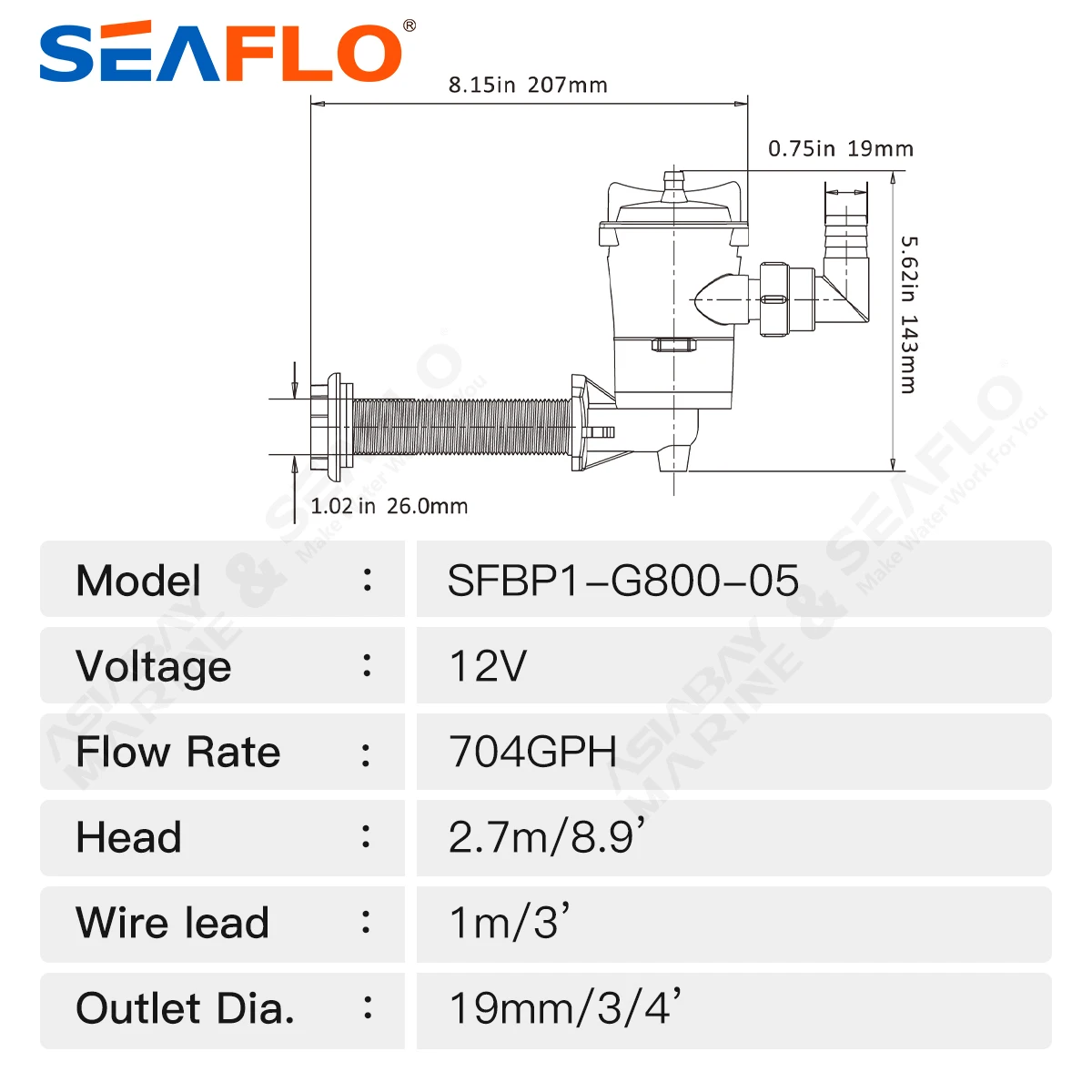 Seaflo 800gph Livewell Aeration Pump fishing Boat Live Bait tank Aerator water Pump Fish Saver Marine Submersible Cartridge