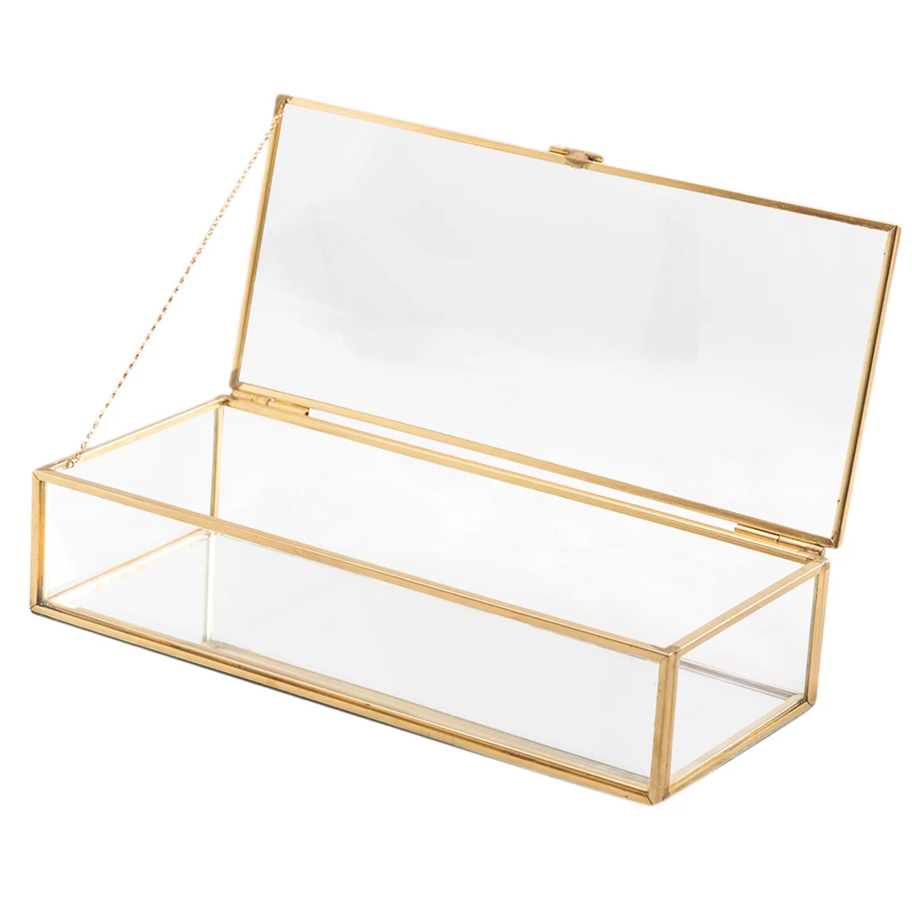 Nordic Retro Golden Trim Geometry Design Jewelry Trinket Glass Box Holder Container Makeup Brush Holder Cosmetics Box Organizer