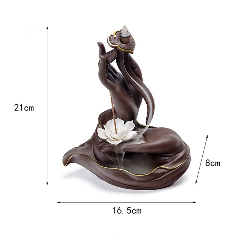 Buddha Hand Ceramic Backflow Incense Burner Lotus Incense Stick Holder Smoke Waterfall Censer Creative Home Decor Ornaments