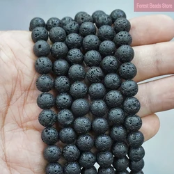 Natural Lava Stone Beads Black Volcanic Rock Round Loose Bead For Jewelry Making DIY Handmade Bracelet 15'' Inch 4/6/8/10/12mm
