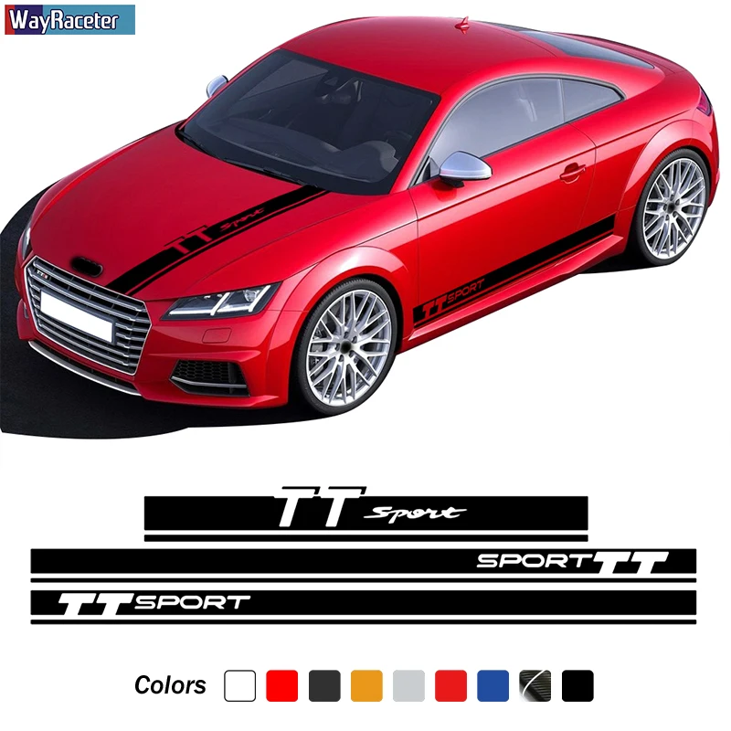 

Racing Sport Car Hood Decal Engine Cover Side Stripes Skirt Sticker For Audi TT TTS TTRS MK1 8N MK2 8J MK3 8S Accessories