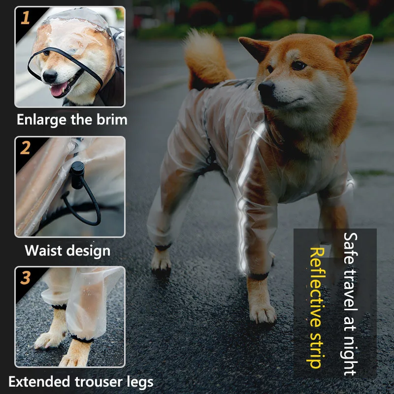 SHUANGMAO XS-7XL Pet Dog Raincoat Jumpsuit Rain Coat for Dogs  Transparent Waterproof Golden Retriever Large Dog Clothes Jacket