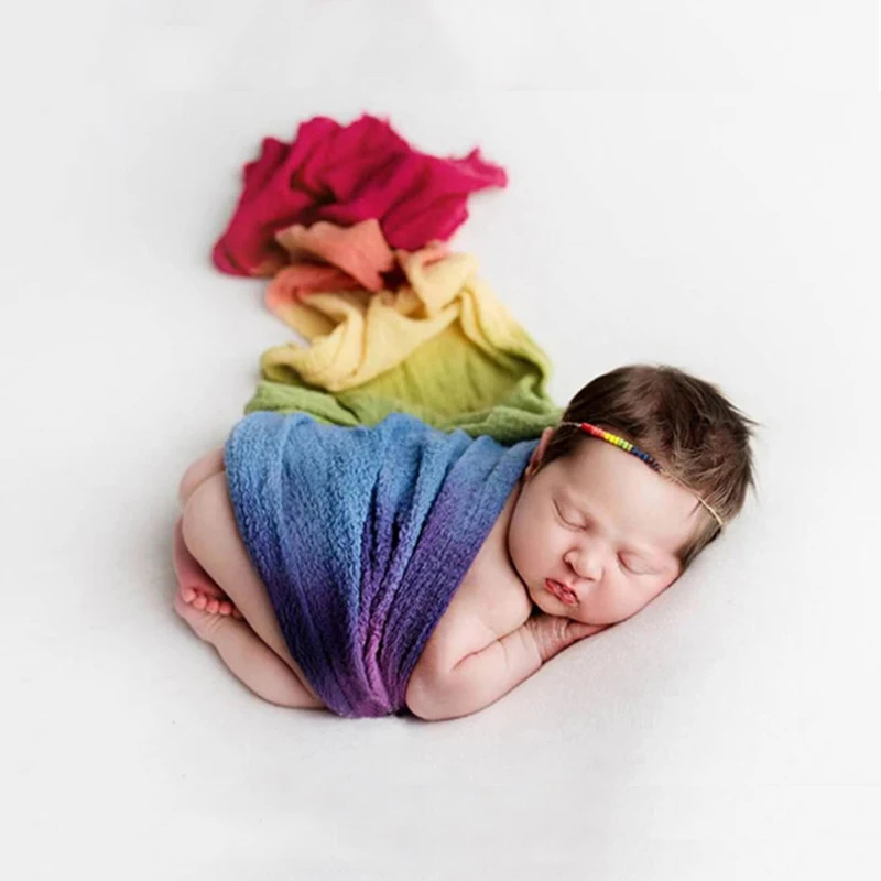 Iridescence Stretch Newborn Baby Wraps Tie dye Rainbow Infant Premium Natural Photo Wrap Organic Cotton Swaddle Cloth 260*50cm