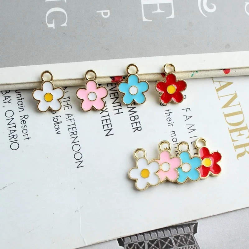 20pcs/Lot Mini Five-petal Flower Enamel Charms 10*13mm KC Gold Color Tone DIY Jewelry Earring Bracelet Findings