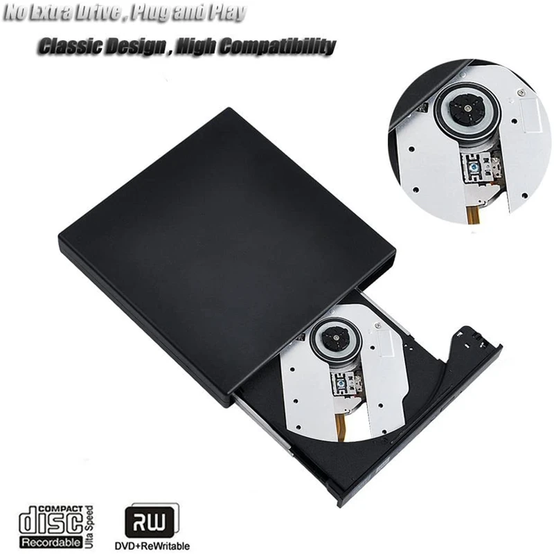External DVD- Drive, USB 2.0 Portable CD/Dvd +/-Rw Drive Slim Dvd/CD Rom Rewriter Burner For Laptop Desktop Pc Windows 10/8/XP