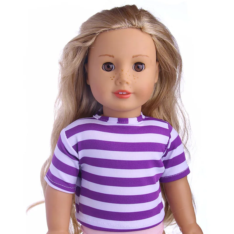 Doll Clothes Cotton Striped T-shirt, Unisex Short Top, Fit 18Inch American &43cm Reborn Baby Doll Accessories,Generation Gifts