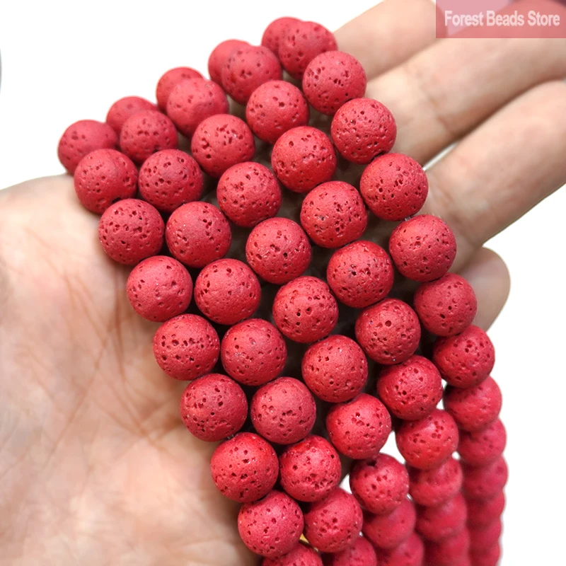 Red Volcanic Rock Stone Beads Natural Lava Hematite Round Loose Spacer Beads For Jewelry Making DIY Bracelet 15'' 4 6 8 10mm