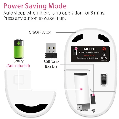 Imagen 2 del producto Ratón inalámbrico ergonómico M101, 2,4G, bonito ordenador óptico de dibujos animados, ratones silenciosos con receptor USB para ordenador portátil, regalo para chico y niña, Macbook