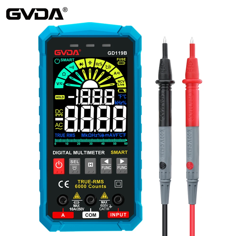 GVDA NEW Generation Digital Multimeter 600V Ture RMS AC DC NCV Smart Multimetro Tester Ohm Capacitance Hz Voltage Meter