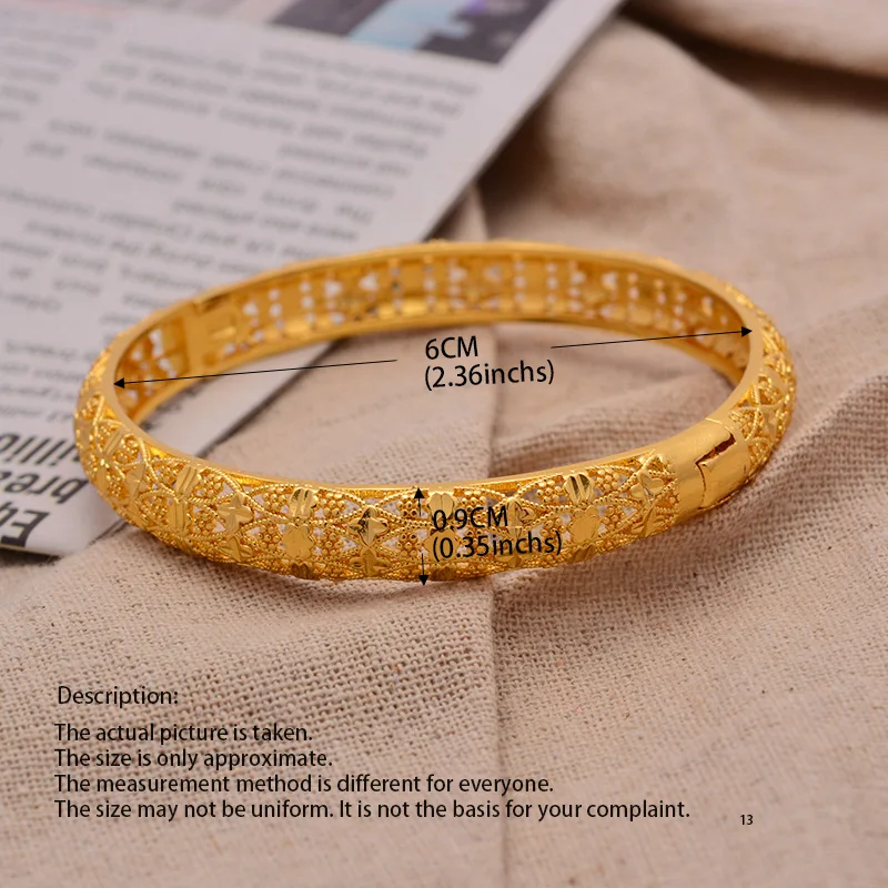 24K 1pcs Dubai Wedding Bangles For Women Man Ethiopian Jewelry Gold Color Africa Bracelets Women Arab Birthday Jewelry Gifts