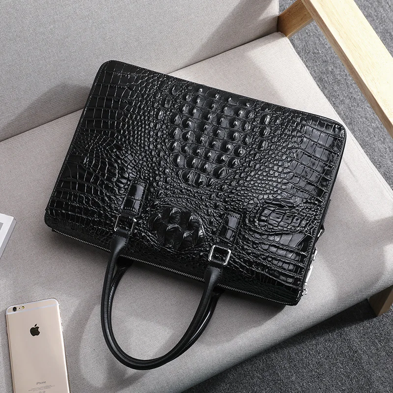 Password Lock Men Bag Genuine Leather Alligator Pattern Men\'s Briefcase Laptop Shoulder Bags High Quality Men Handbag Business