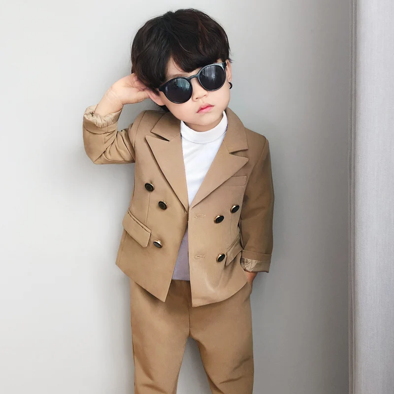 Flower Boys Formal Jacket+Pants 2Pcs Clothing Set Children Gentleman Performance Evening Tuxedo Dress Enfant Kids Wedding Suit