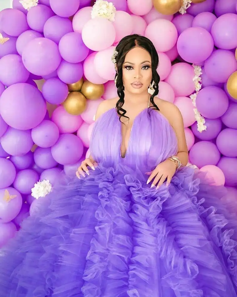 Bonito robe roxo novo babados festa princesa feito sob encomenda roupão de noite robes inchado fotografia formatura casamento boudoir pijamas