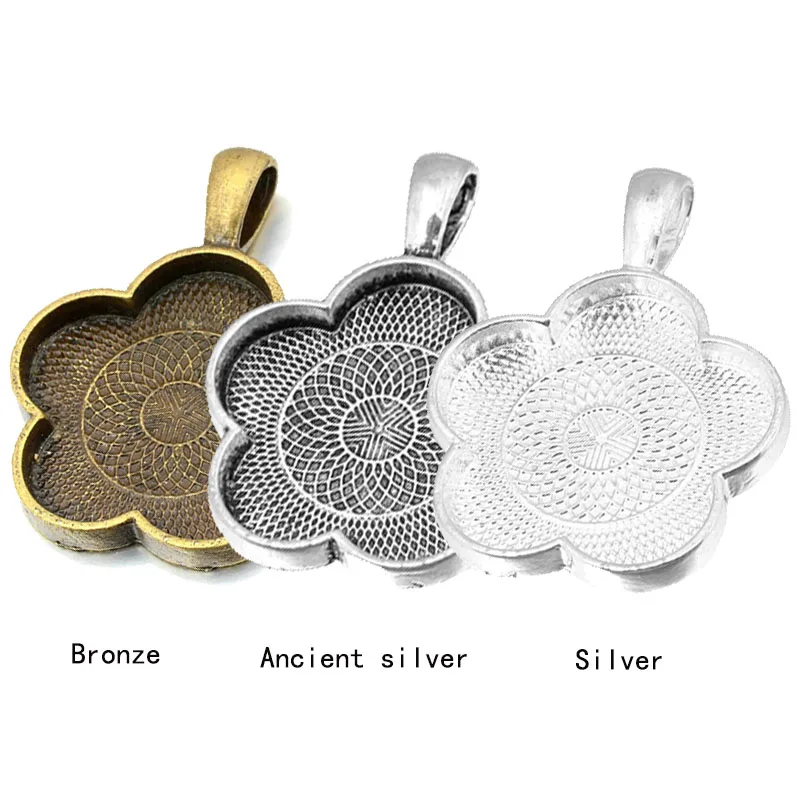 10 teile/los Vintage Blumen anhänger Cabochon Basis Lünetten Charms für DIY Schmuck Herstellung Halsketten Schlüssel anhänger liefert Zubehör – Detail 3