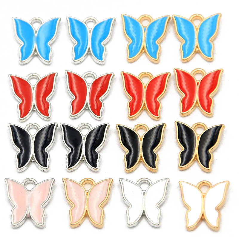 50Pcs 12*12MM 5 Color Alloy Metal KC Gold Rhodium Drop Oil Small Butterfly Charms Animal Pendant For DIY Bracelet Jewelry Making